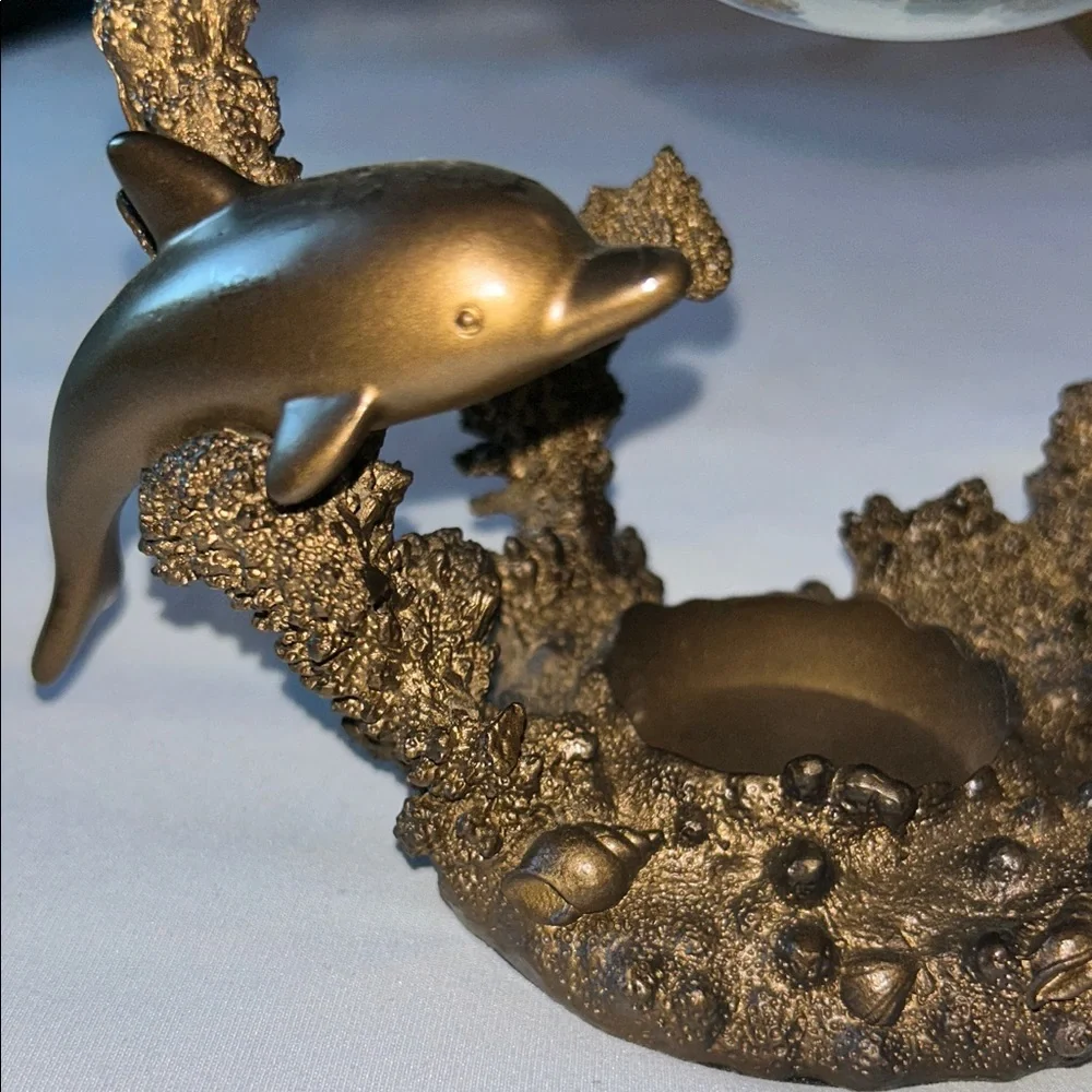 PartyLite Bronze 3 Dolphin Oil Wax Melt Scent Aroma Candle Holder (RETIRED)
